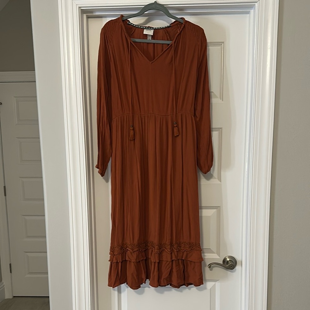 Long Sleeve Orange Midi Dress - Picture 2 of 5
